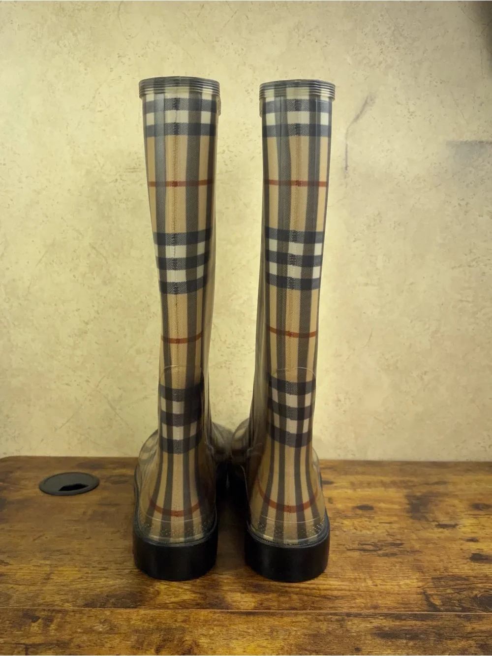 Burberry Rain Boots Tall Classic Check Womens Size 6.5 Made in Italy